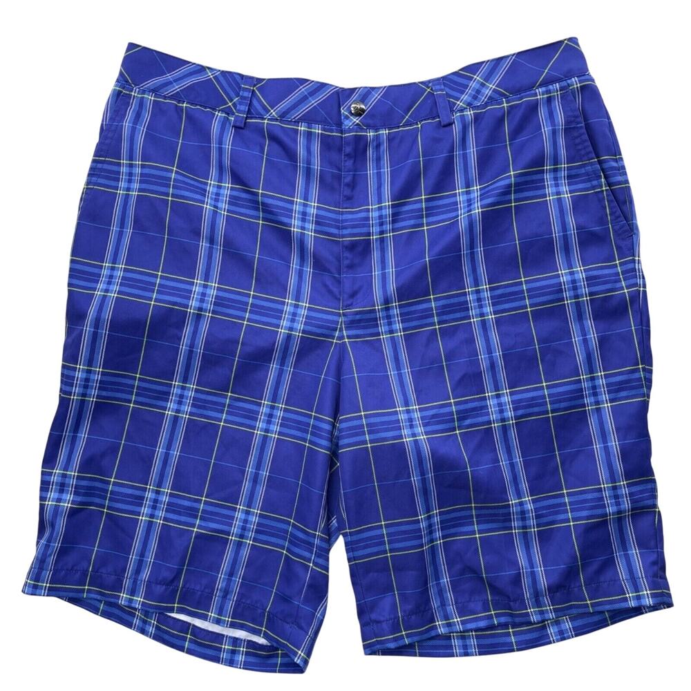 Zero Restriction Shorts 38‎ Blue Plaid Flat Front Golf Tour 10" Bright Preppy
